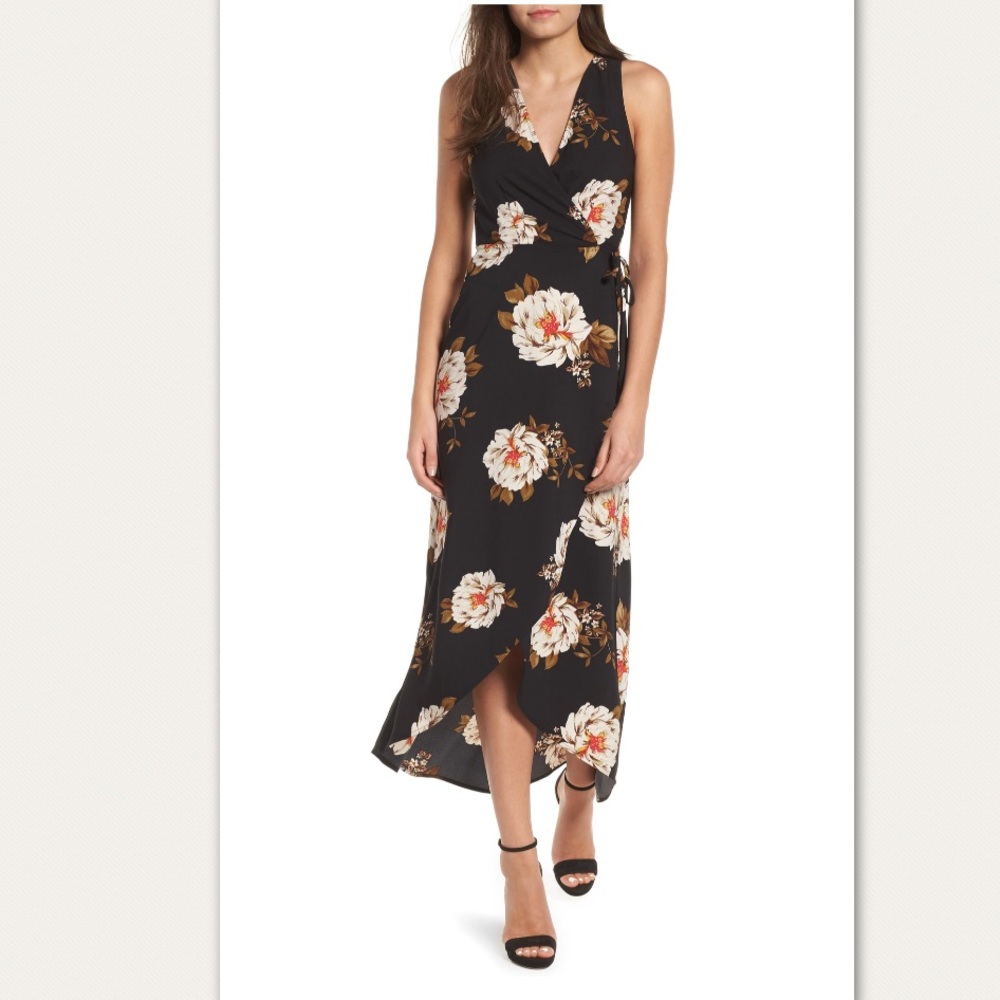 Black floral leith wrap dress